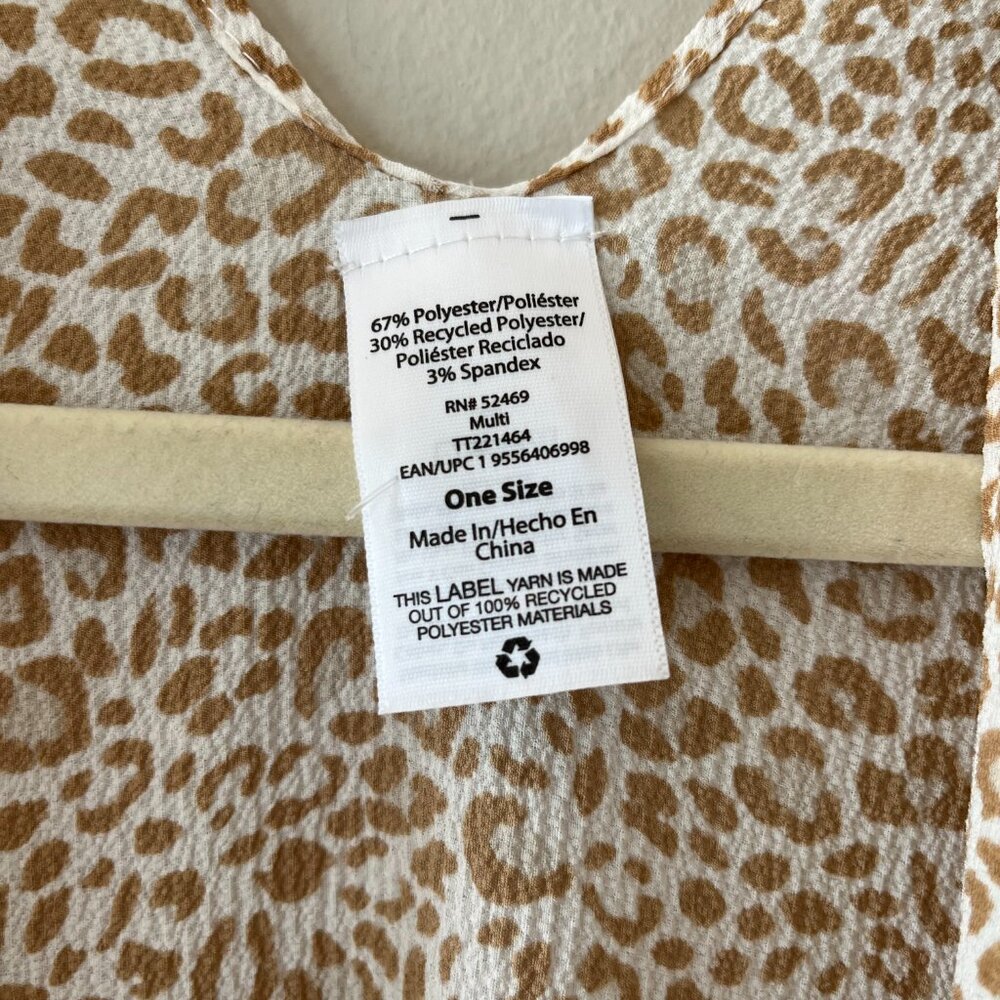 One Size Swim Kimono Cover Up Beige Leopard Animal Wrap‎ Open Tunic - Picture 2 of 7
